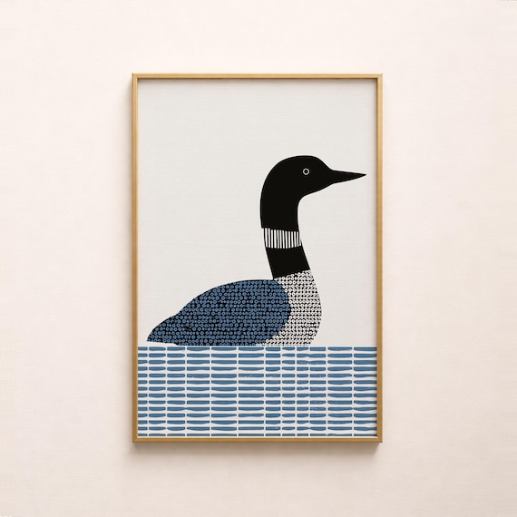 Minimalist Loon Print Modern Geometric Water Bird Printable Wall Art Digital Download