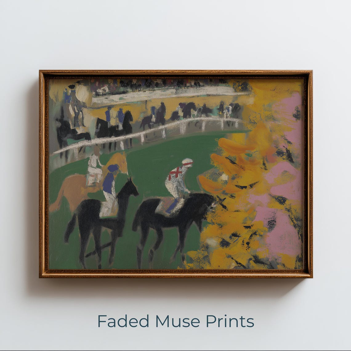 Vintage Horse Racing Painting Jockeys in Motion Impressionist Poster
