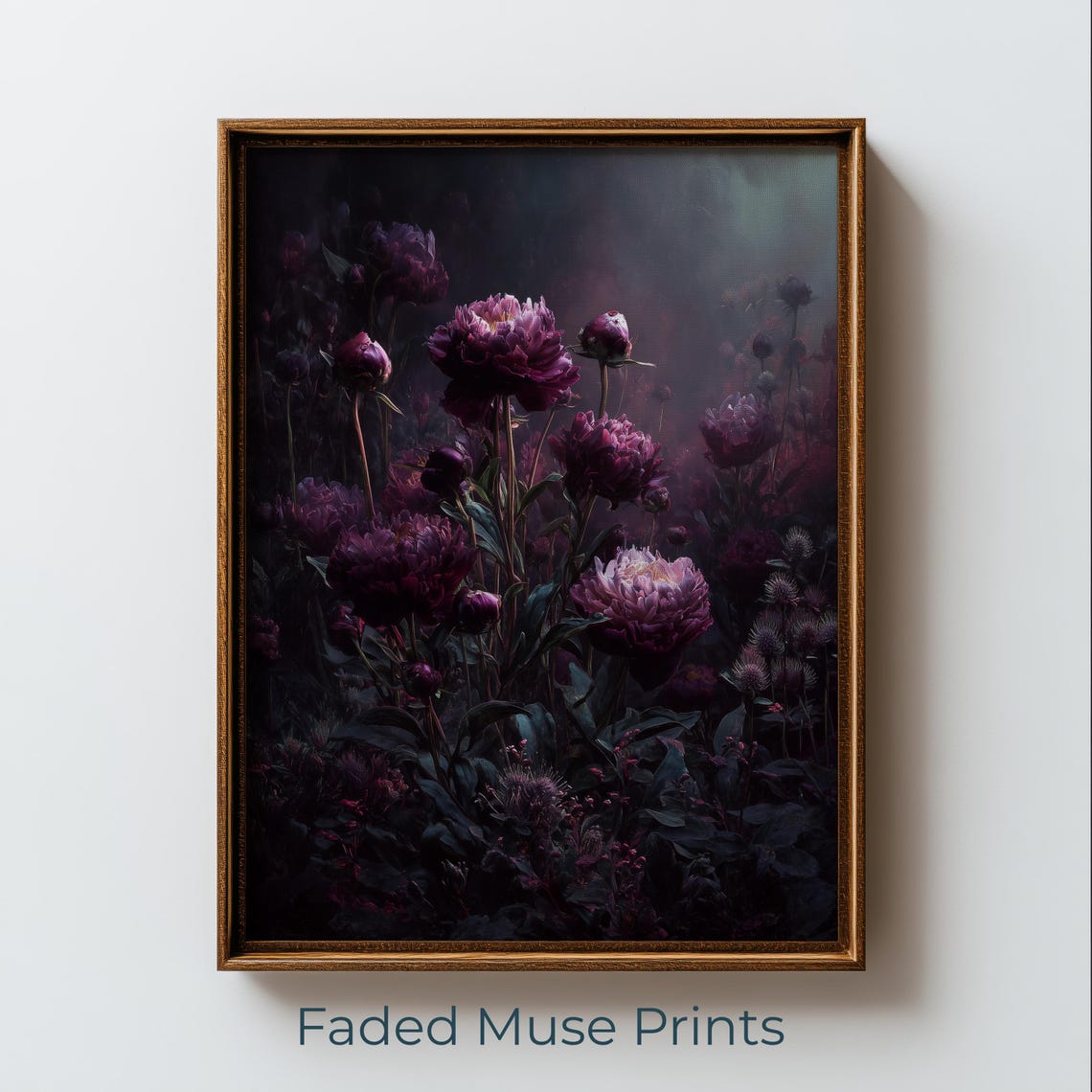 Moody Dark Burgundy Peony Flowers Dramatic Floral Painting Wall Art