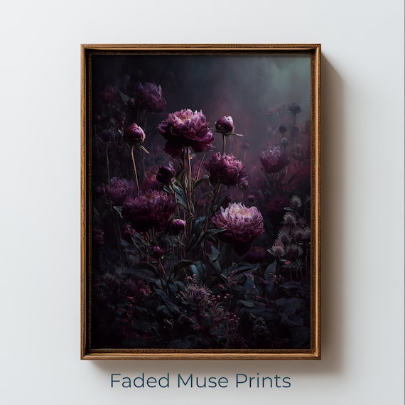 Moody Dark Peony Painting Burgundy Floral Printable Wall Art Digital Download 2487