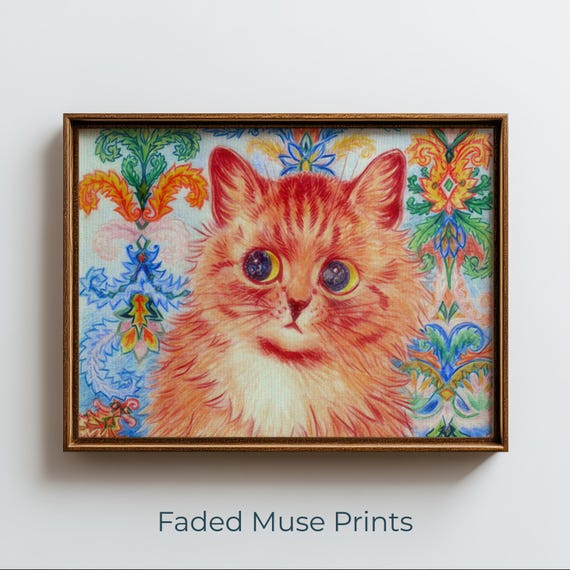 Cute Orange Cat With Floral Pattern Boho Folkart Style Digital Download 2095