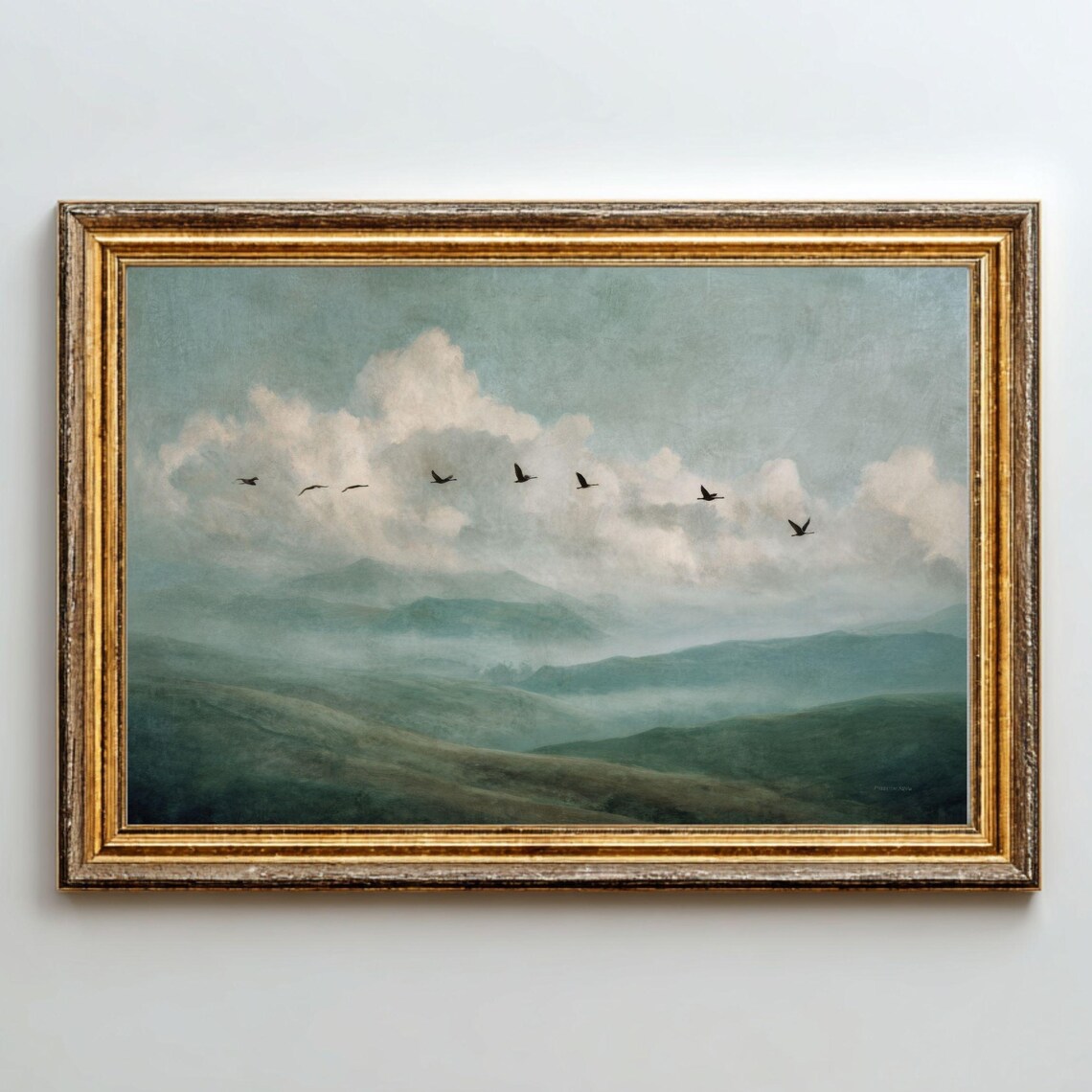 Mid Century Modern Birds In Flight Print Retro Landscape Art Pdf Files
