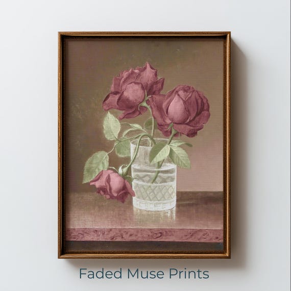 Mauve Pink Roses Botanical Print Romantic Cottagecore Art Watercolor Style Digital Download 1276