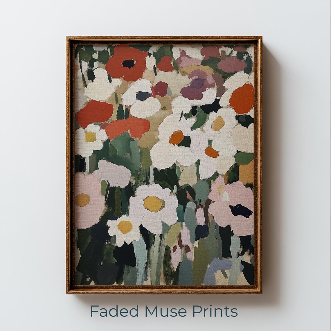 Modern Bold Red and White Poppies Oil Painting Floral Art Poster