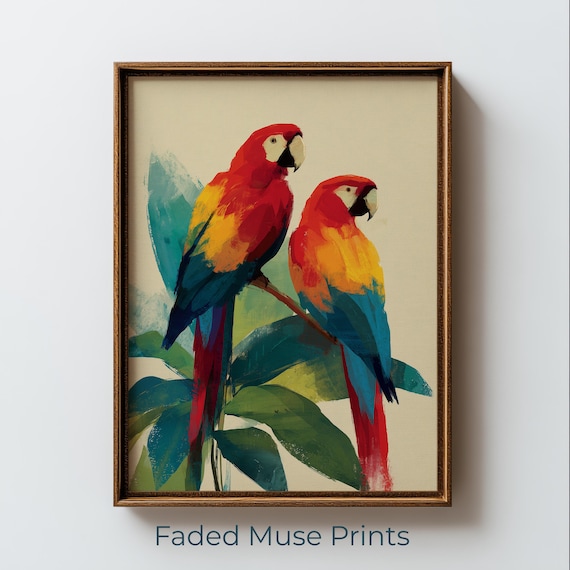 Tropical Macaw Pair Painting Bold Colorful Bird Printable Wall Art Digital Download 3075
