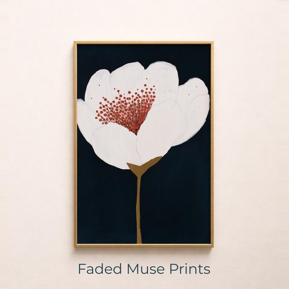 Oversized White Flower Orange Stamen Minimalist Floral Poster