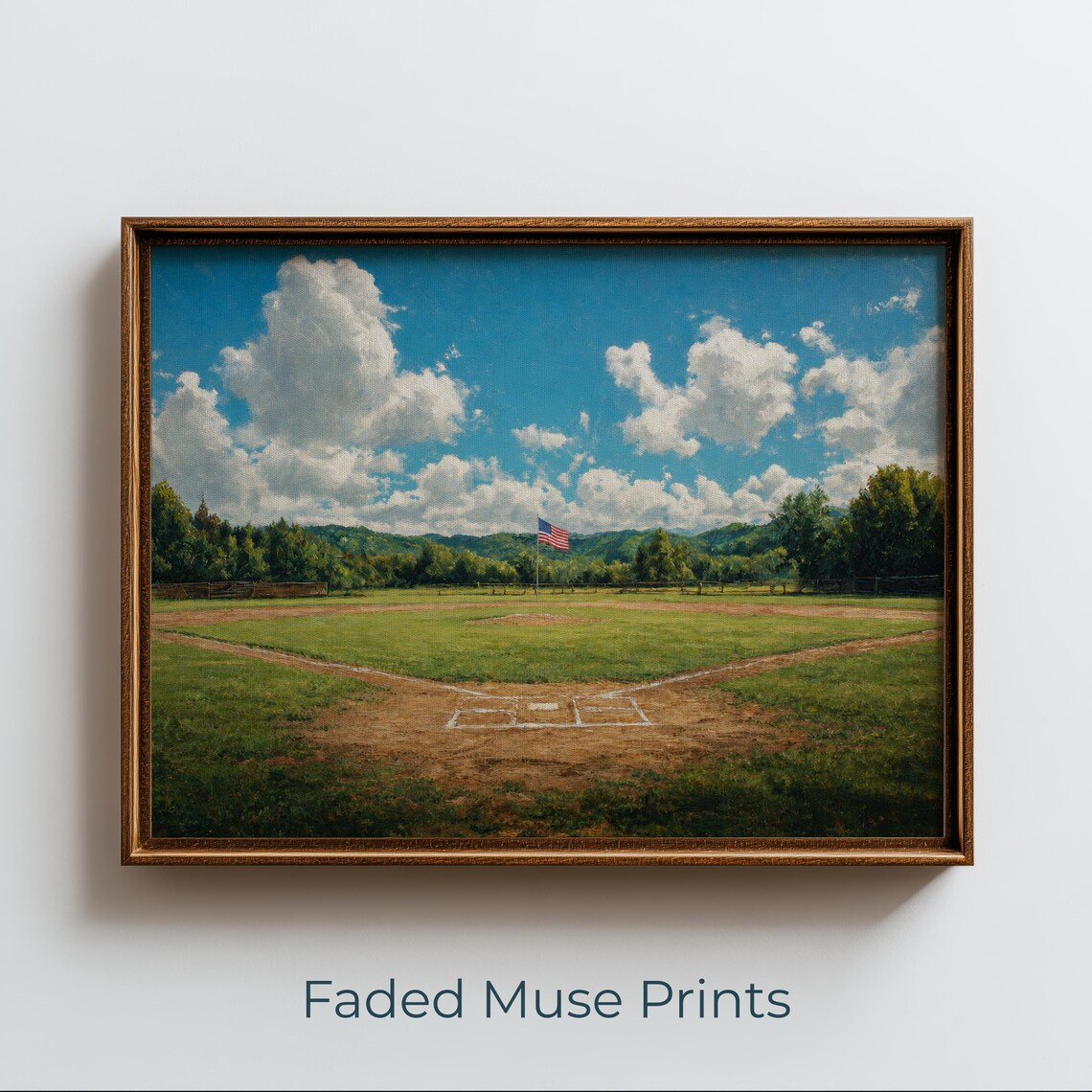 Baseball Field With Flag, Vintage Americana