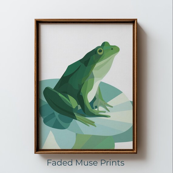 Minimalist Green Frog On Lily Pad Scandinavian Art For Modern Decor Digital Download 2360