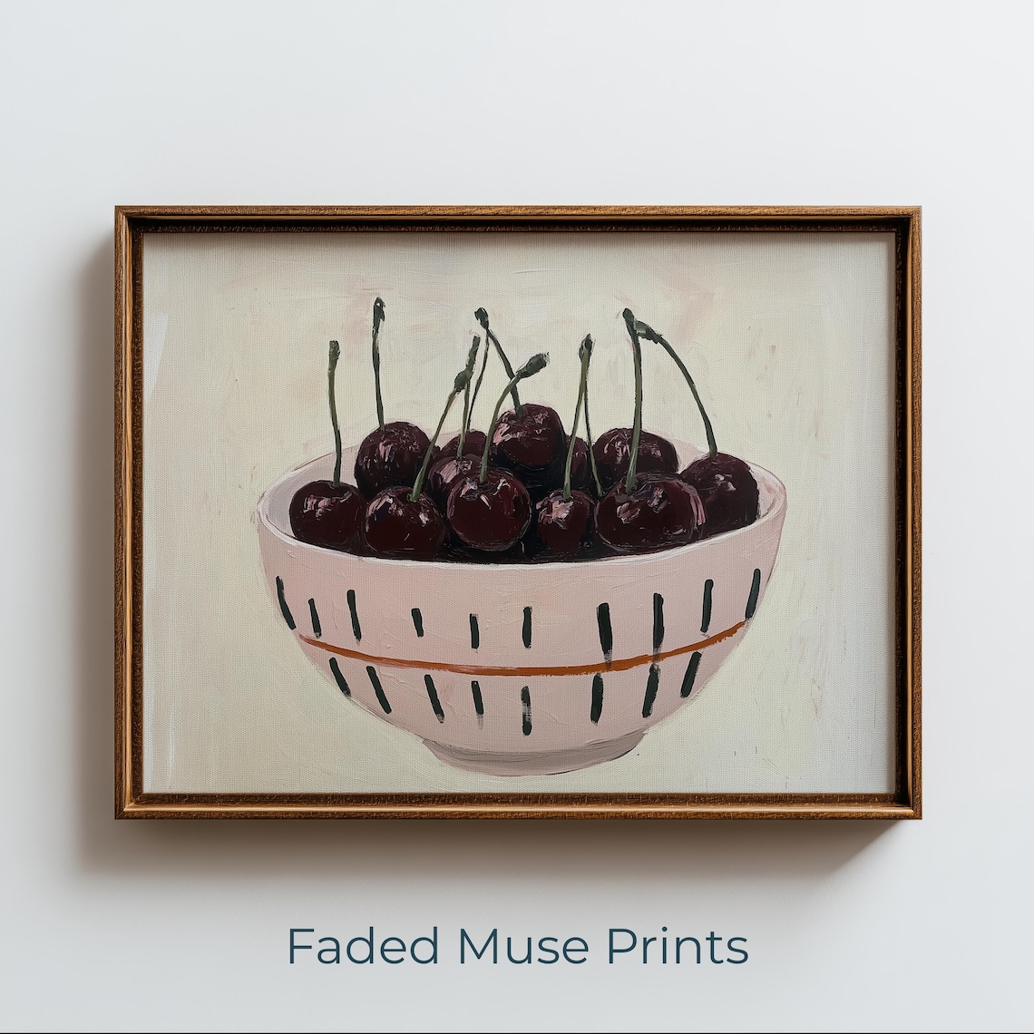 Bowl of Dark Cherries in a Pink Ceramic Bowl Still Life Poster