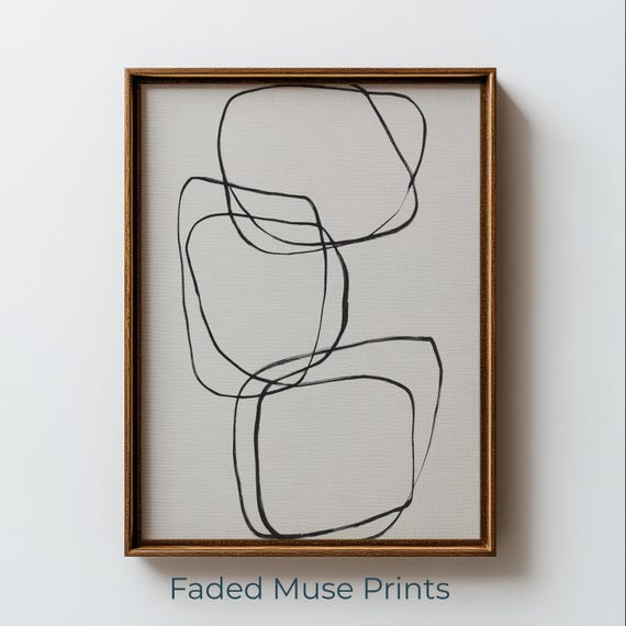 Minimalist Black Line Art Three Overlapping Shapes Print Digital Download 1310
