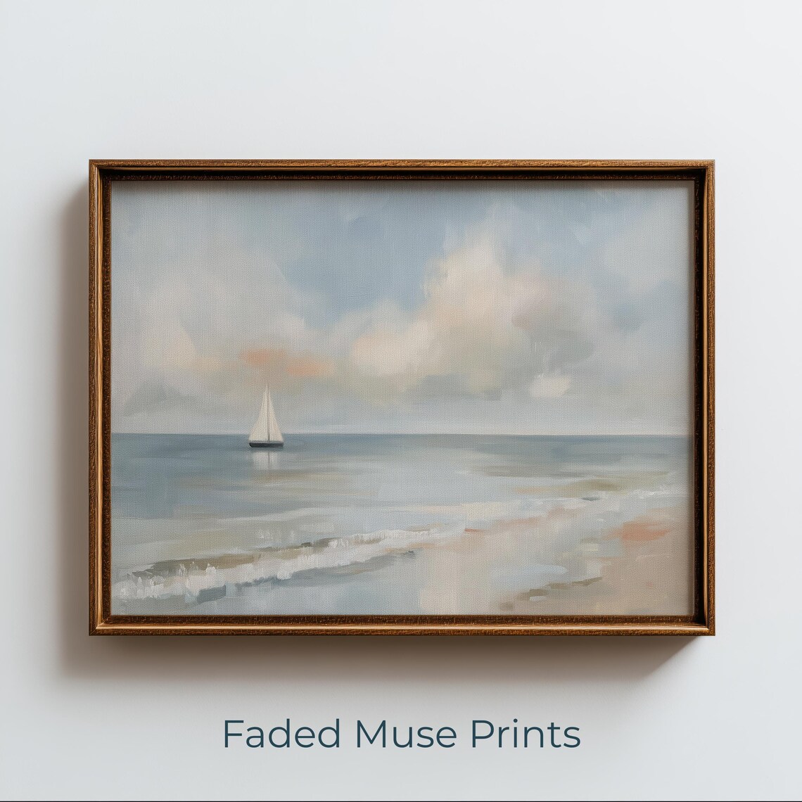 Serene Sailboat On Calm Sea Minimalist Impressionist Coastal Art Poster