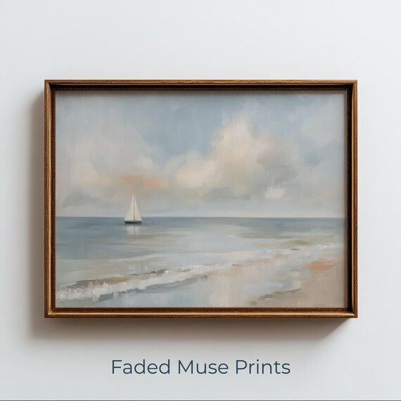 Serene Sailboat On Calm Sea Minimalist Impressionist Coastal Art Poster
