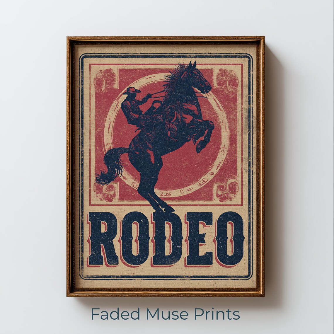 Vintage Rodeo Poster, Bucking Bronco Silhouette