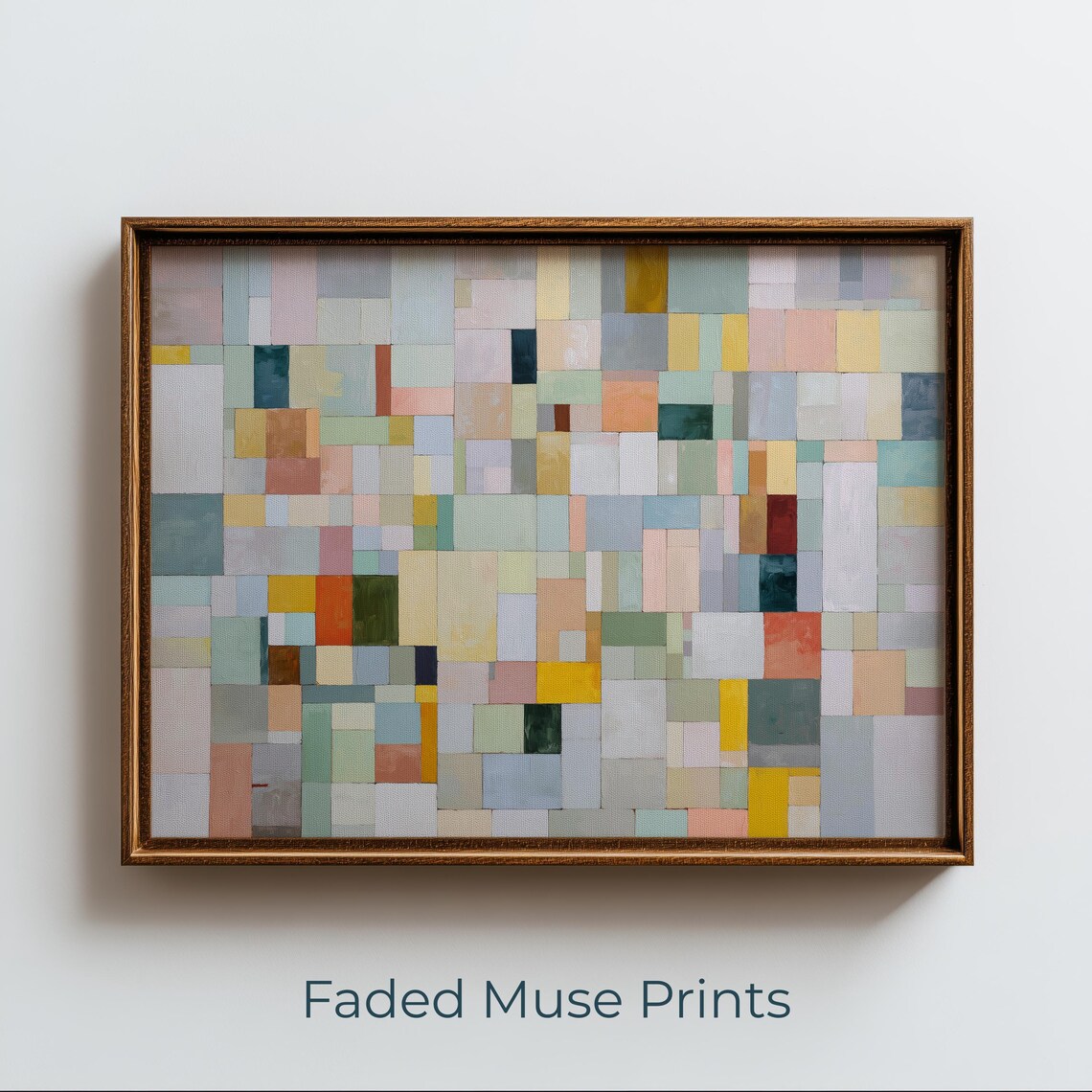 Colorful Geometric Grid Abstract Painting Calm Pastel Midcentury Print