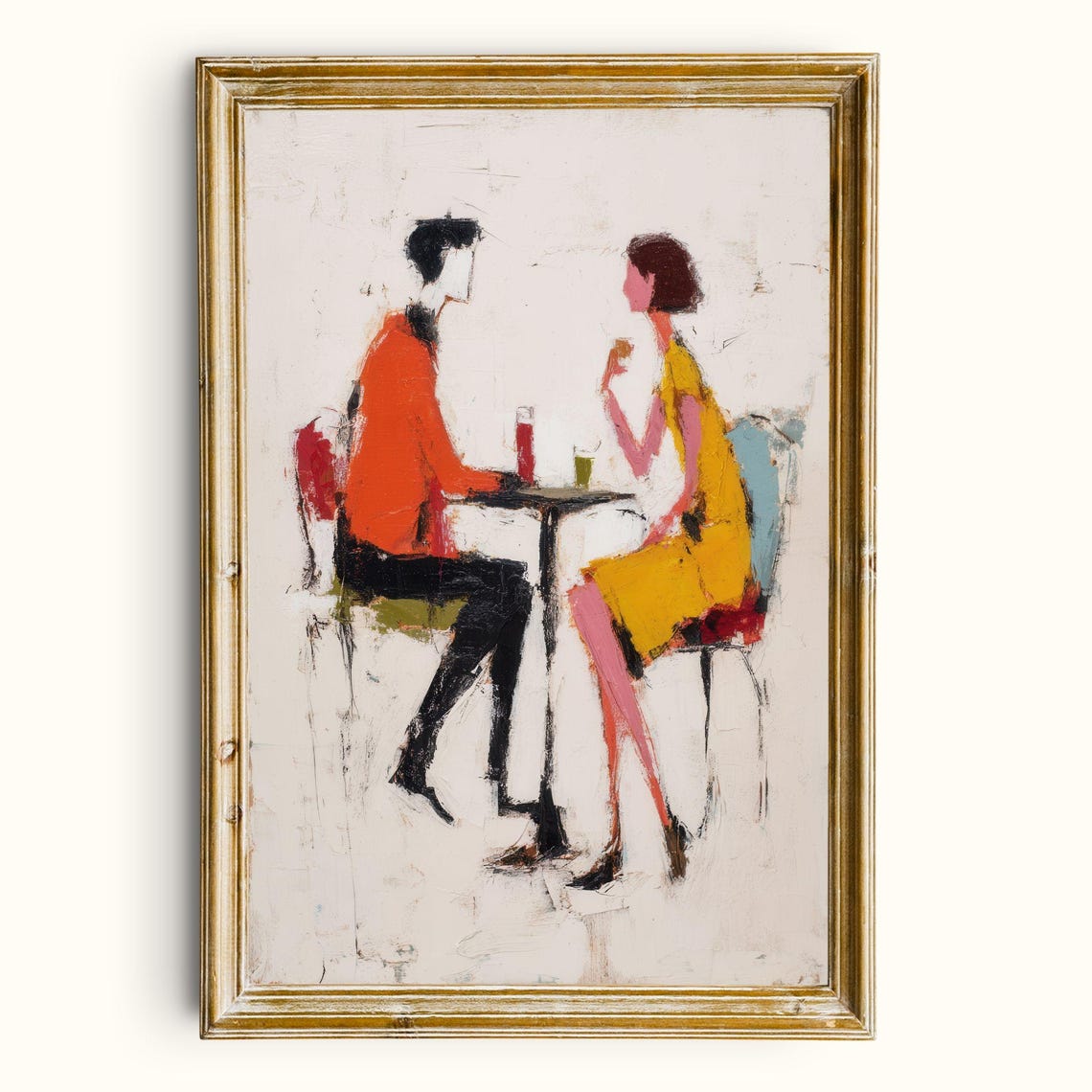 Vintage Cafe Couple Midcentury Modern Conversation Art Print