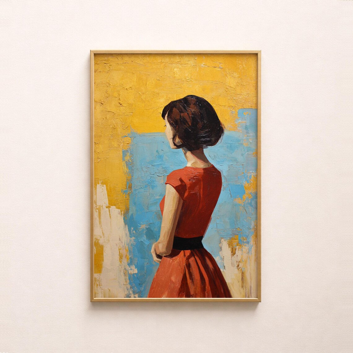 Retro Woman Red Dress Minimalist Figurative Art Print