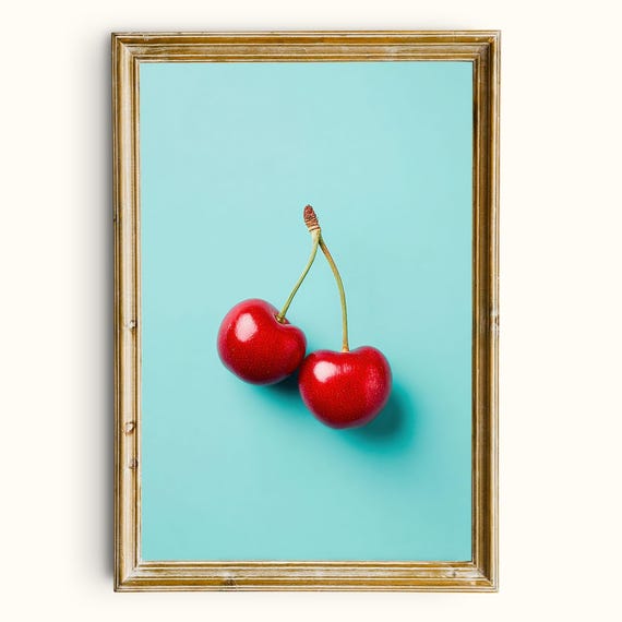 Minimalist Cherry Print Modern Teal Kitchen Decor Digital Download