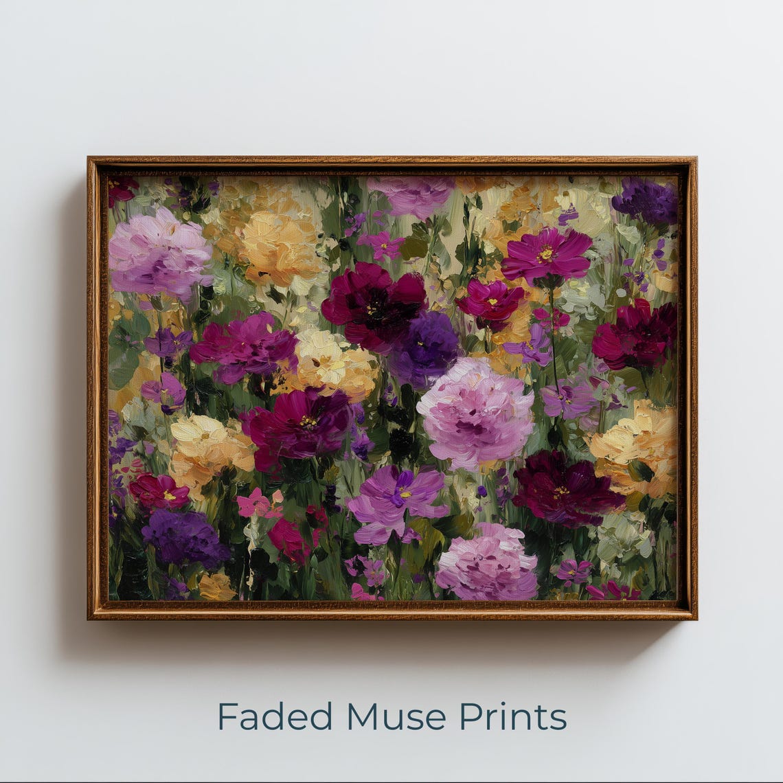Romantic Wildflower Meadow Painting Purple Pink Blooms Wall Art