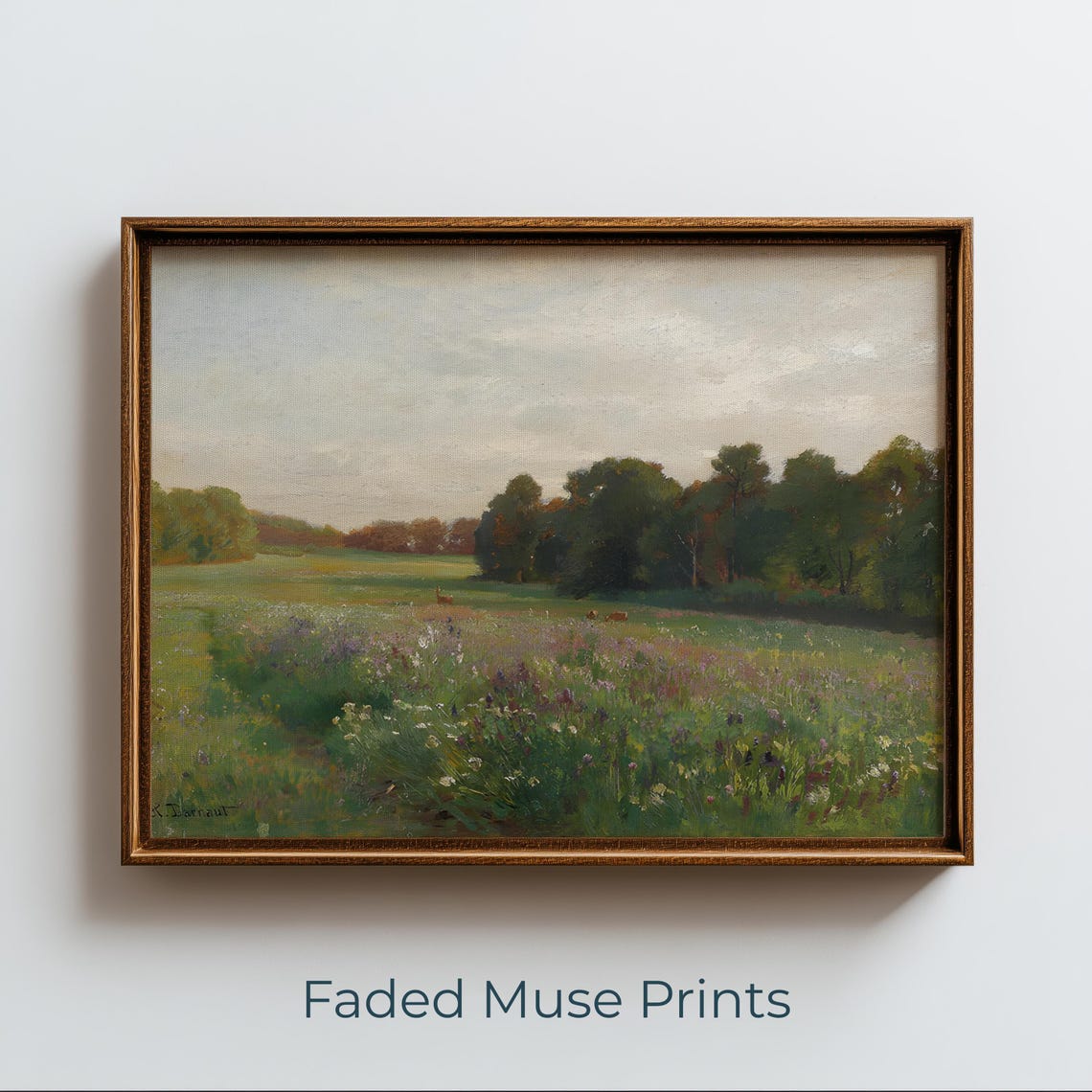 Serene Spring Meadow Pastoral Wildflower Soft Green Landscape Poster