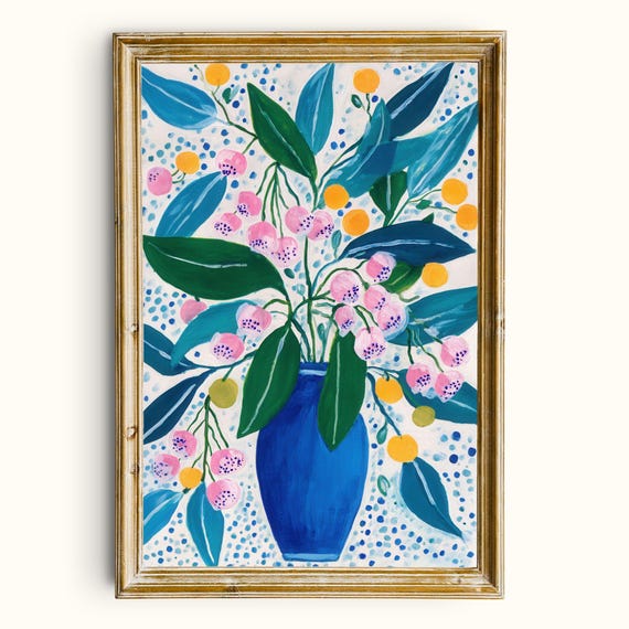 Blue Vase Floral Print Modern Botanical Illustration Digital Download