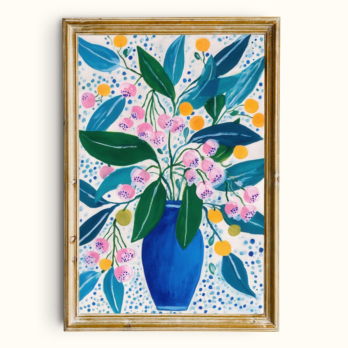 Blue Vase Floral Still Life Modern Botanical Illustration Poster