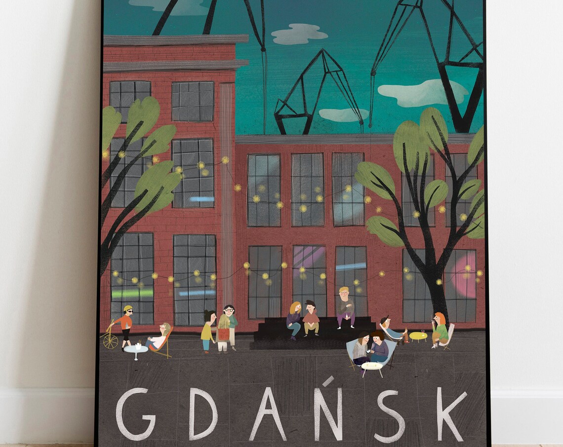 Gdask Poland Travel Poster, Holiday Travel Poster