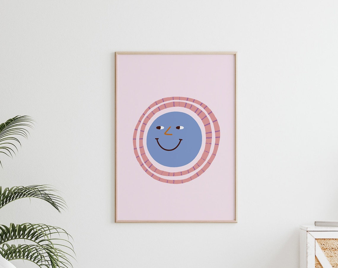Boho Smiling Sun Abstract Scandinavian Pastel Pink Minimalist Poster - Image 2