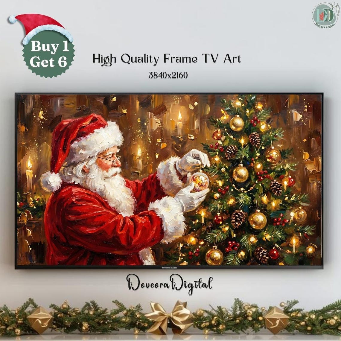 Christmas Village Scene Snowy Town Frame Tv Art
