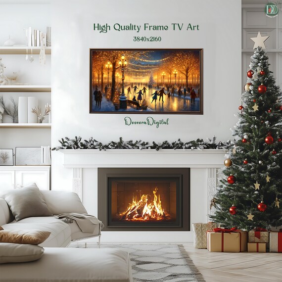 Winter Wonderland Ice Skating Night Scene Holiday Lights Poster