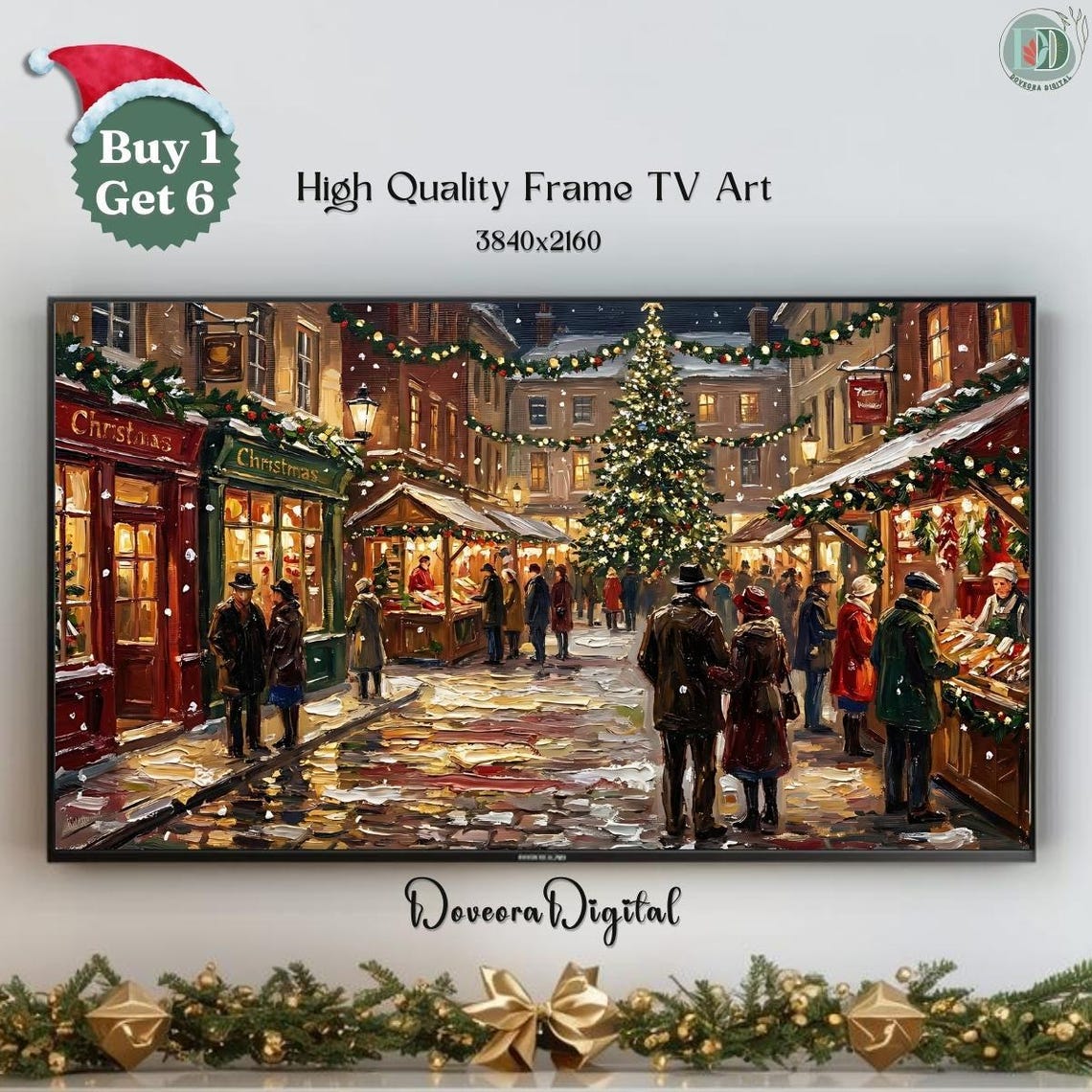 Christmas Village Samsung Frame Tv Art Festive Town Scene Winter Wonderland