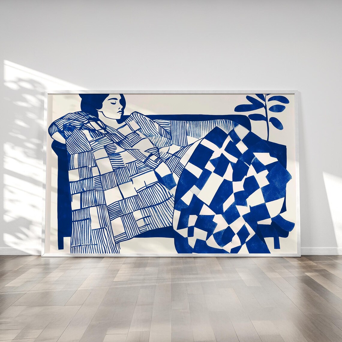 Electric Blue Abstract Modern Woman Relaxing On Sofa Art Print