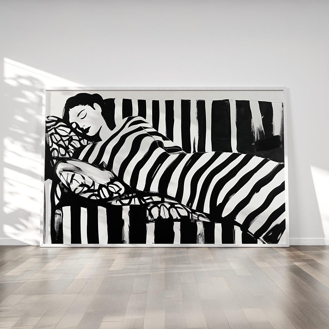Abstract Woman in Black Stripes, Contemporary Wall Art Print