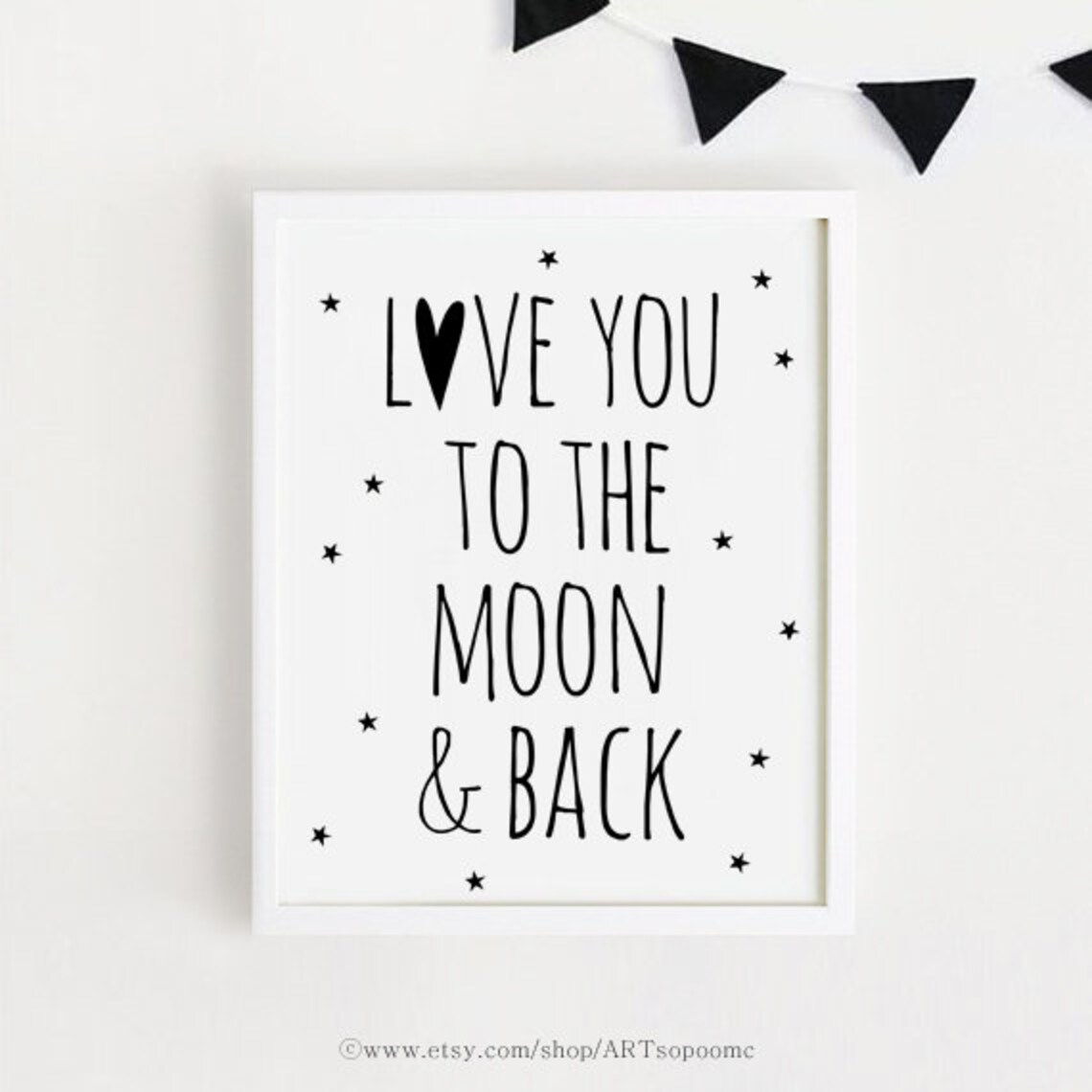Love You To The Moon Black And White Poster