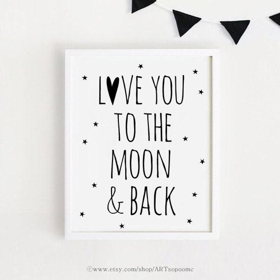 Love You To The Moon Black And White Poster