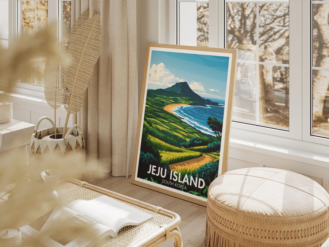 Jeju Island South Korea Coastal Mountain Sunrise View Travel Poster - Image 4