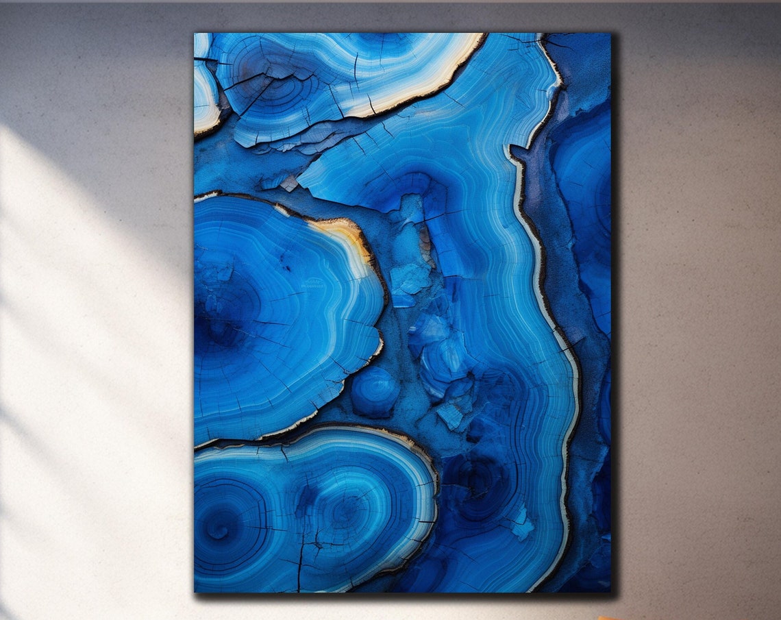Blue Agate Stone Epoxy Art Gold Rim Luxury Modern Abstract Poster
