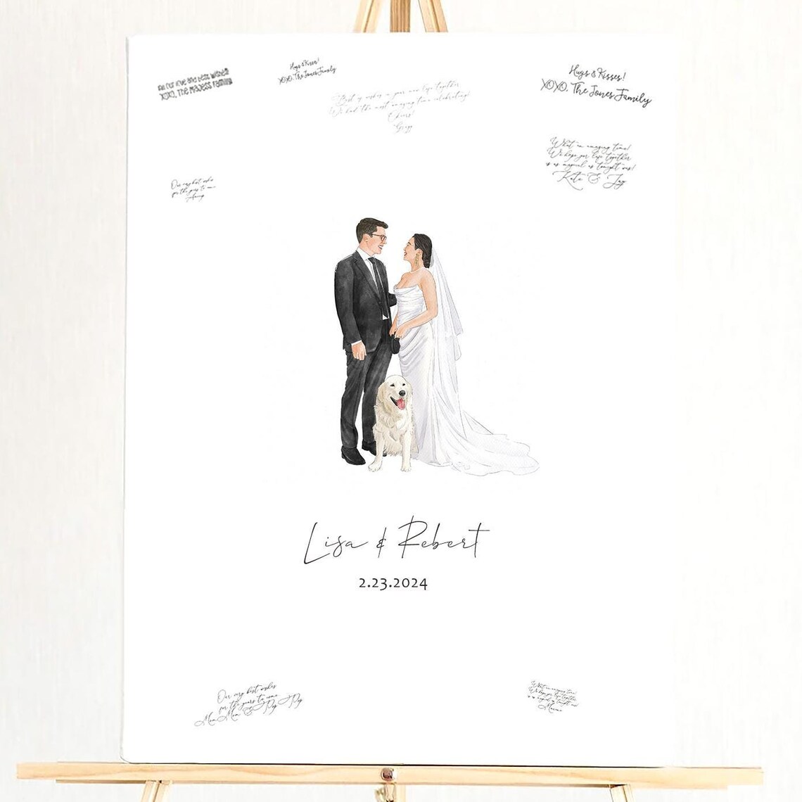 Lisa and Robert Wedding Guest Book Custom Watercolor Portrait Poster