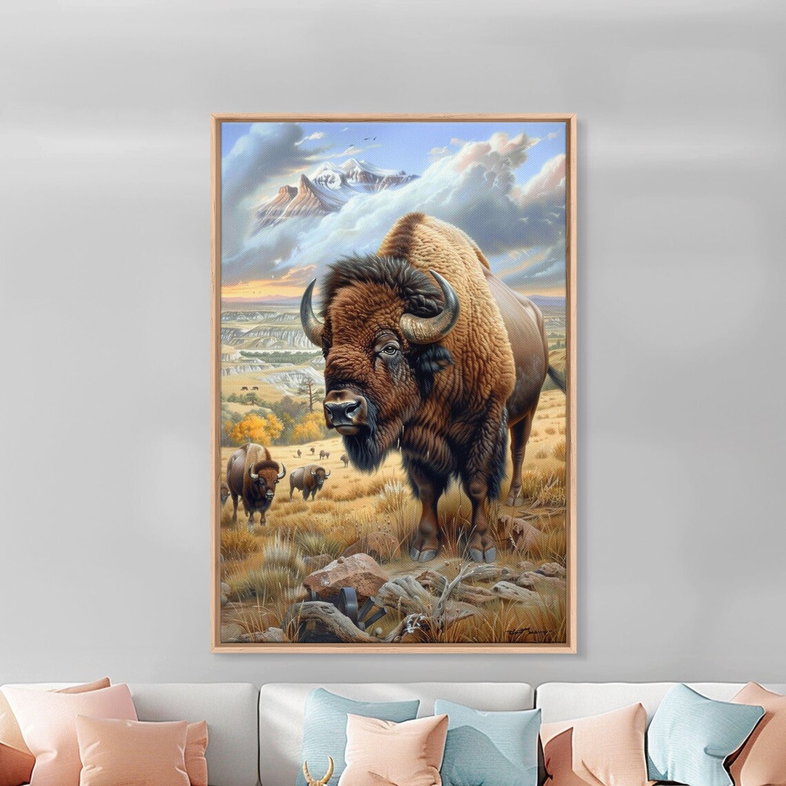 Majestic Bison In Mountain Landscape Framed Print Western Wildlife Art Bison Wall Art For Rustic Home Decor - Image 5