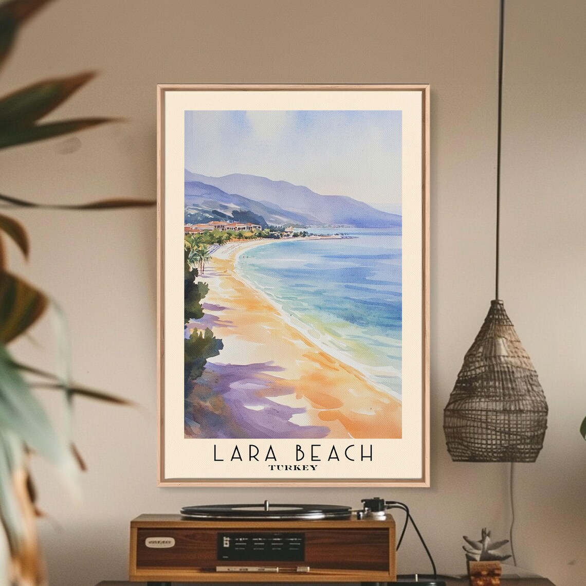 Lara Beach Turkey Golden Crescent Coast Mountain View Watercolor Poster