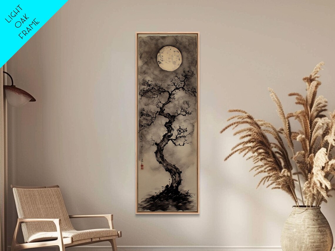 Print Moon And Tree Painting Mystical Wabi Sabi Wall Art Japanese Inspired Rustic Decor Above Bed Wall Art Gift Him - Image 5