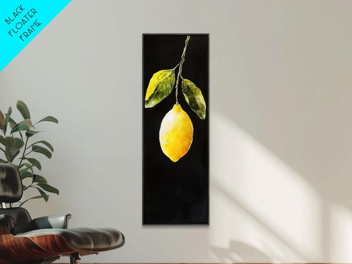 Minimalist Lemon Watercolor Single Fruit Black Background Art Poster - Image 4