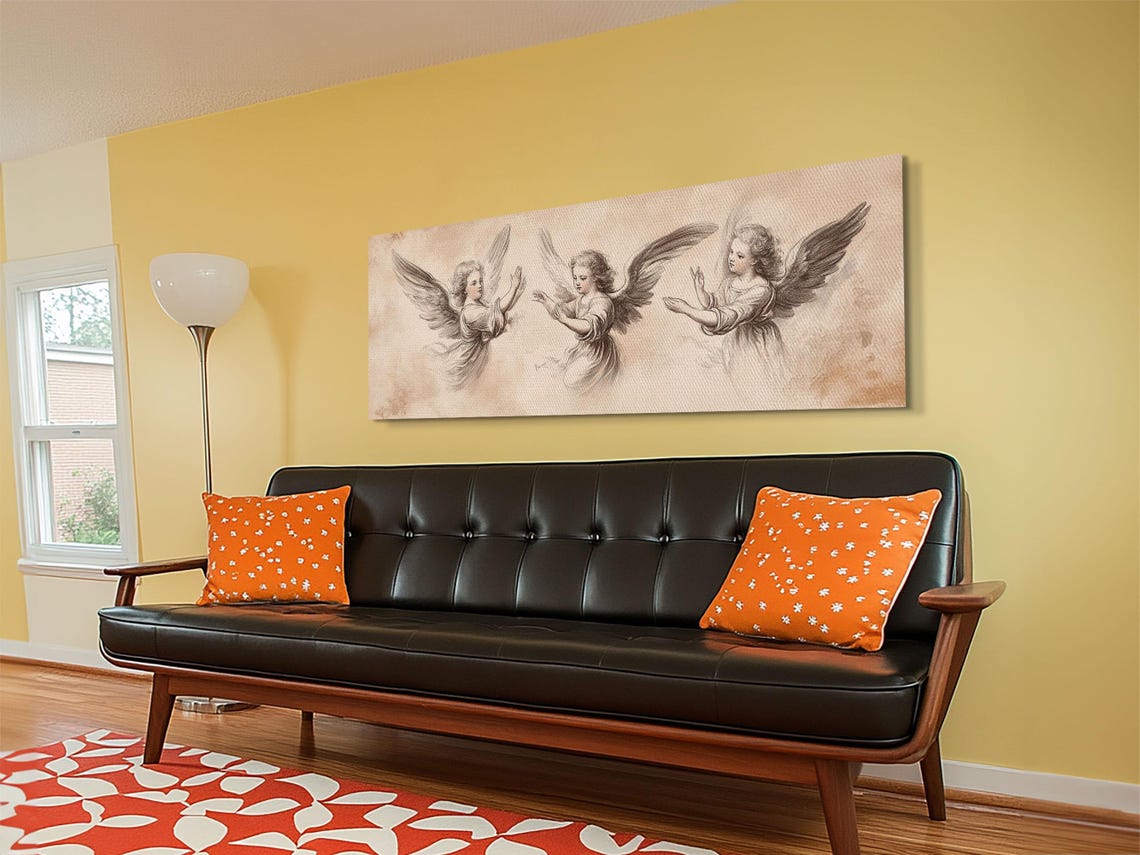 Painting Of 3 Angels Print Guardian Angels Wall Art Angel Sketch Angel Painting Angelic Home Decor Extra Wide Wall Art - Image 4
