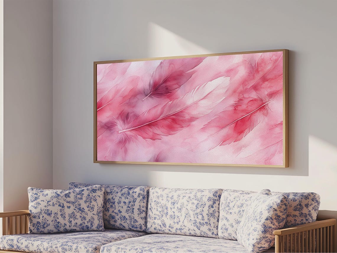 Soft Pink Feathers Watercolor Dreamy Boho Bedroom Minimalist Poster