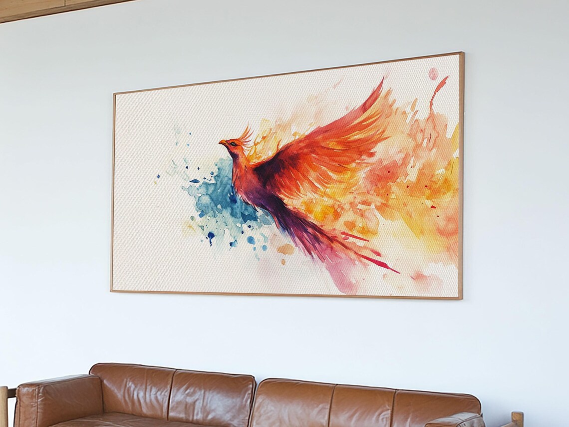 Phoenix In Flight Fiery Watercolor Bird Rising Inspirational Wall Art - Image 3