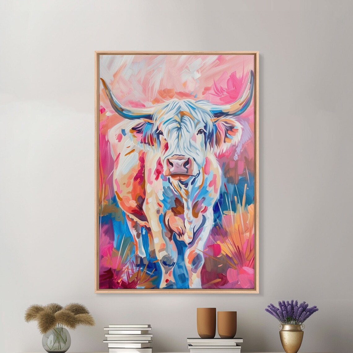Colorful Highland Cow Art Rustic Farmhouse Wall Decor Vibrant Animal Painting Living Room Art Highland Cow Print - Image 5