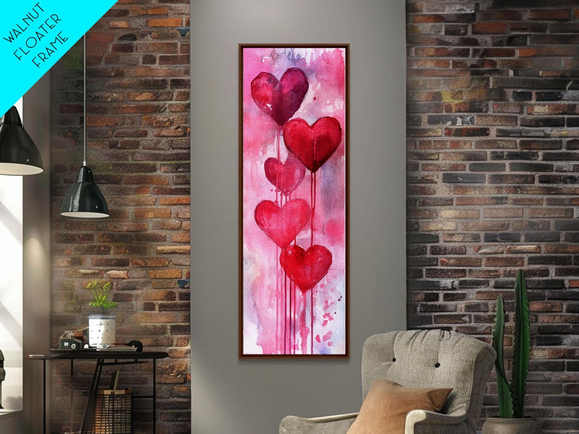 Dripping Red Hearts Watercolor Abstract Romantic Love Wall Art - Image 3
