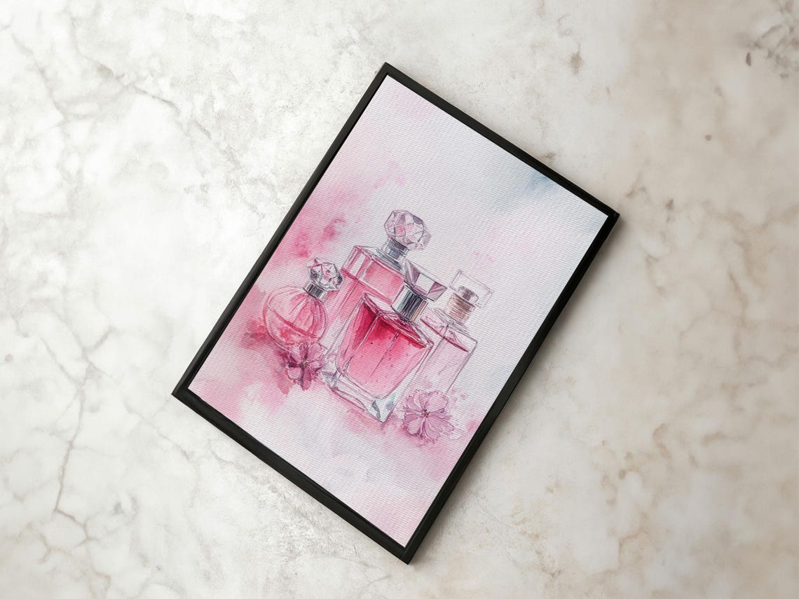 Pink Perfume Bottles Watercolor Feminine Vanity Glam Beauty Wall Art - Image 5
