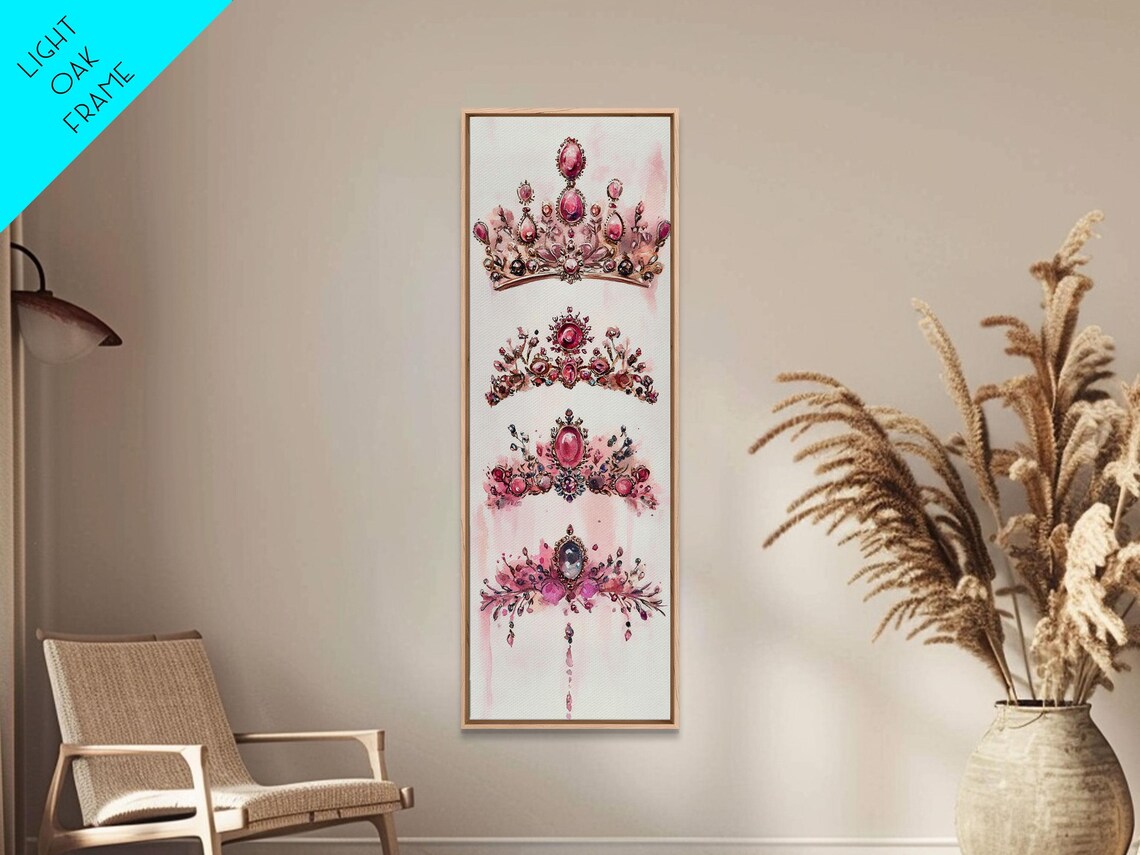 Jeweled Pink Tiaras Royal Princess Stack Watercolor Art Poster - Image 6