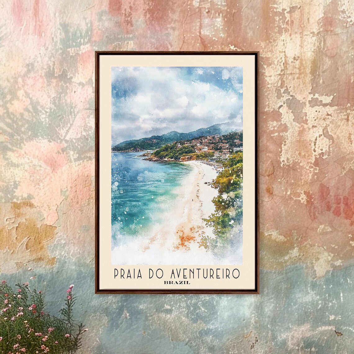 Praia do Aventureiro Brazil Curved Beach Turquoise Sea Green Headland Village Poster