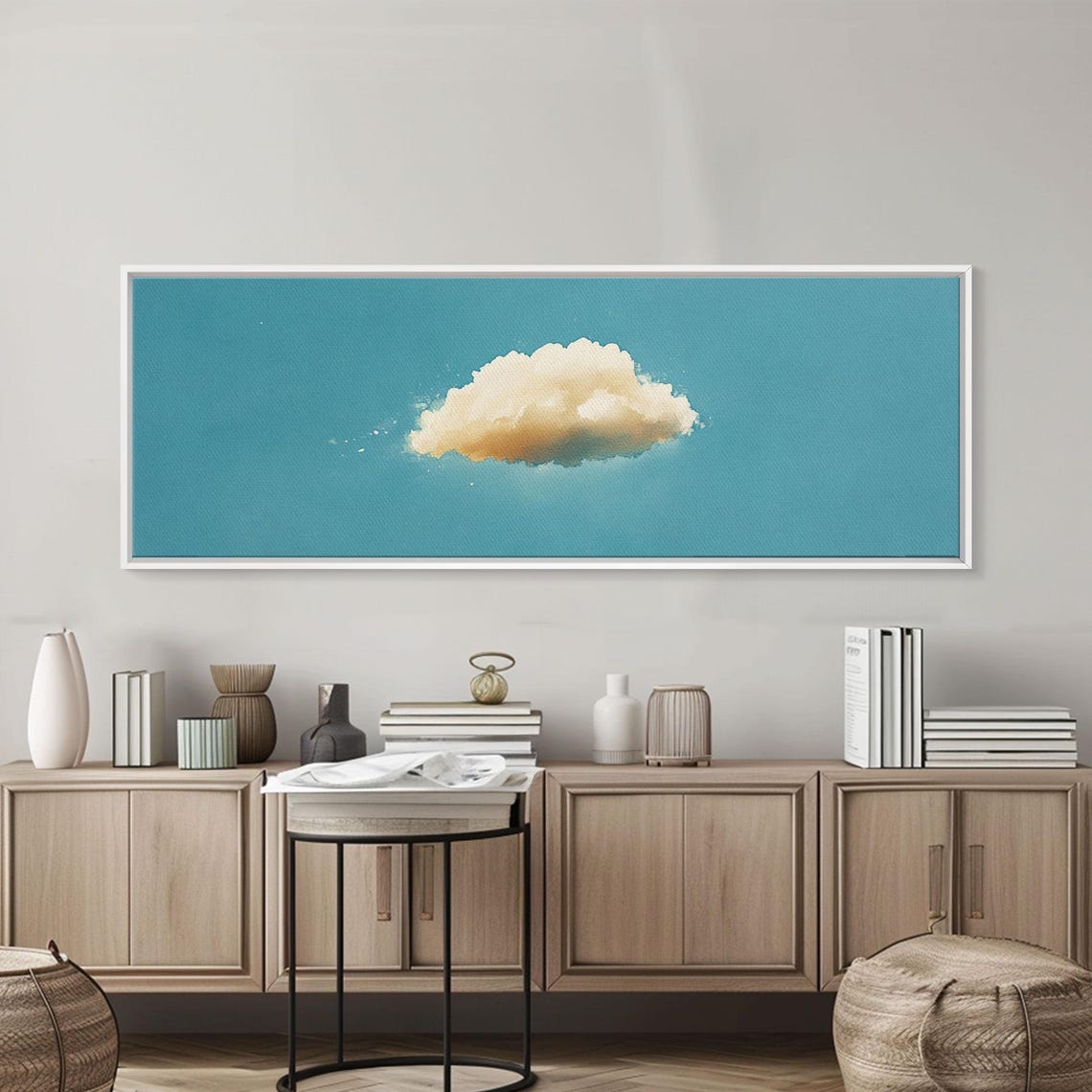 Watercolor Single Cloud Teal Sky Minimalist Serene Wall Art Print - Image 4
